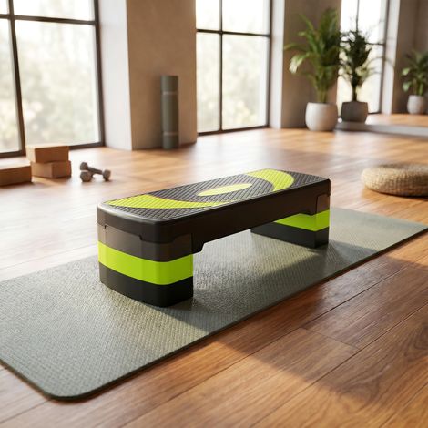Stepper fitness aérobic hauteur réglable surface antidérapante 80 x 31 x 20 cm noir vert (1/5)