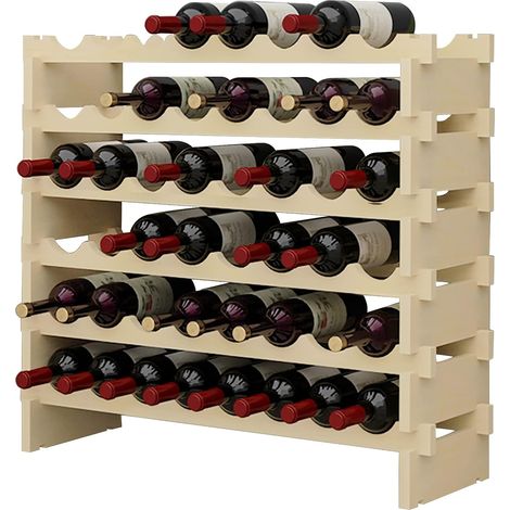 Casier à Vin Empilable Étagère à Vin Porte-Bouteilles à 6 Niveaux pour 48 Bouteilles, Étagère de Rangement de Vin en Pin (1/5)