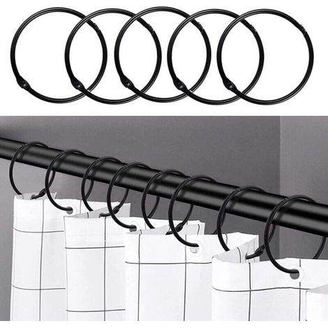 Black - 24 shower curtain rings, rustproof shower curtain hooks for bathroom, decorative round shower curtain rings and shower curtain rod hooks