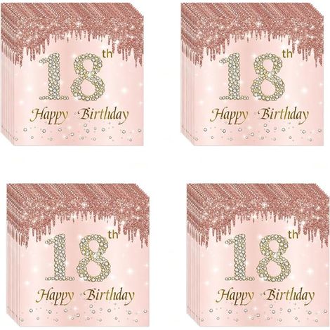 40 Pièces Serviettes Anniversaire 18 Ans Rose Gold Décoration Table Fête pour Fille Femme, Papier Jetable 3 Plis Doux Absorbant, Deco Happy Birthday 18ème Accessoire Repas Gâteau Cocktail (1/5)