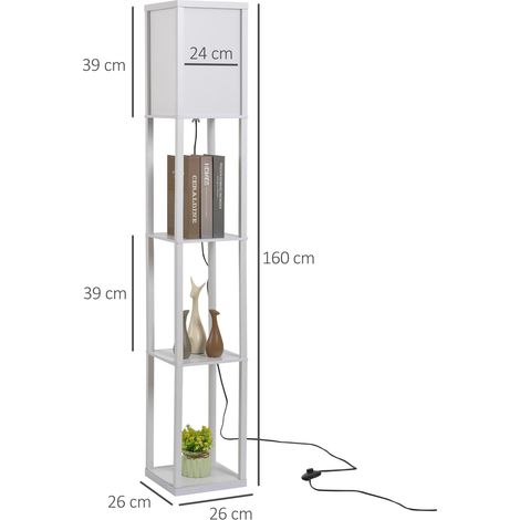 Lampadaire avec étagères de rangement, lampe moderne en bois, ampoule E27, pour salon, chambre, bureau, blanc (1/5)