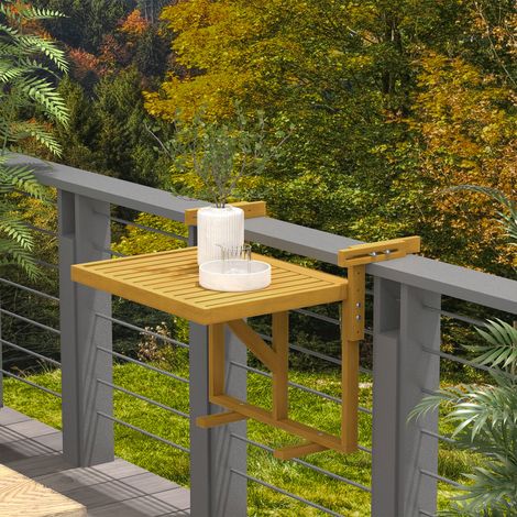 Table de balcon pliable et réglable en bois, Couleur bois (1/5)