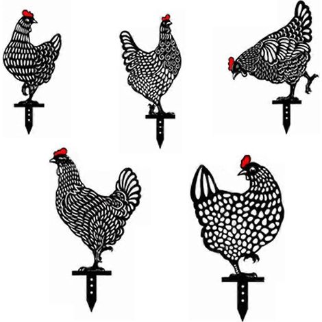 5er-Set Acryl-Gartenstecker in Form einer Henne (hohl) – Hahn-Silhouette für Garten, Hof und Rasen