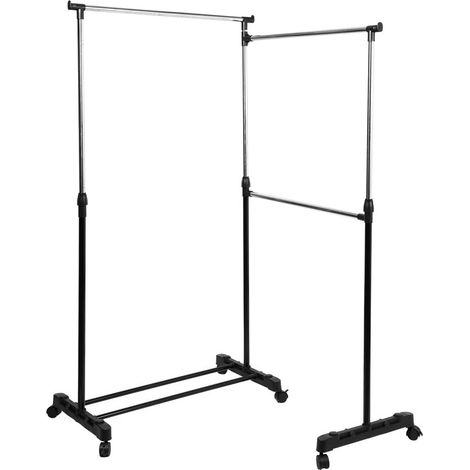 TrAdE Shop Traesio - Appendiabiti Estensibile Regolabile In Acciaio Con Ruote Pivotanti Ripiano Poggiascarpe - (1/4)