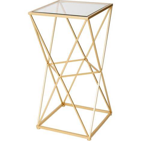 Mesa auxiliar de metal con superficie de cristal 35x35x70h cm (1/5)