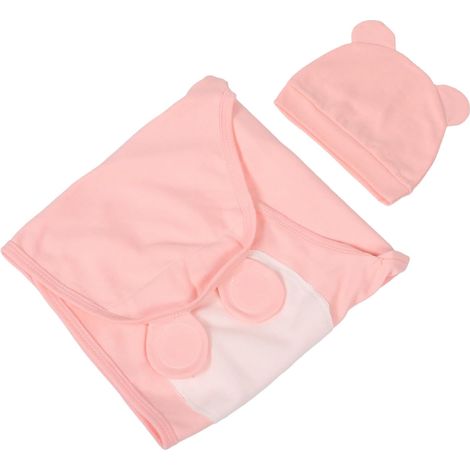 Ensemble de Couverture D'emmaillotage en Coton pour -né avec Bonnet Rose, Confortable et Aidant au Sommeil, pour Bébé en Maternité (1/4)