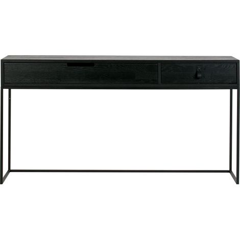 Console 2 tiroirs 140x40x74 cm en bois de frêne noir - YELA (1/5)