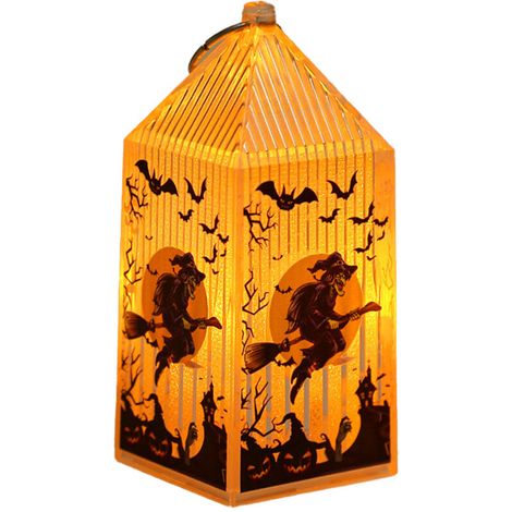 Lanterna di Halloween a LED senza fiamma in stile retrò – Decorazione luminosa sicura per interni/esterni, 1 pezzo, design vintage nero