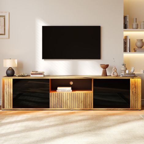 Mobile porta tv con led bluetooth per televisione fino a 75 pollici - 180x40x51cm - mobiletto basso da soggiorno con 2 ante e 1 cassetto - nero e legno naturale (1/5)