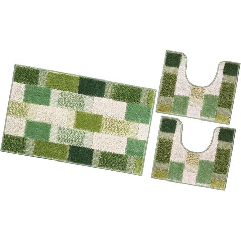 Tappeto Bagno Set 3 Pezzi Moderno Soffice Antiscivolo Assorbente Doccia 100% Made In Italy - Verde