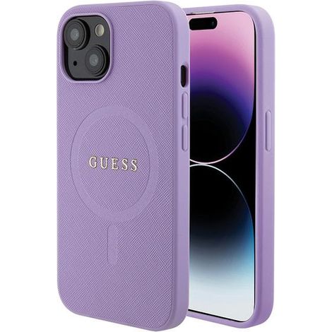 Funda rígida Guess GUHMP15SPSAHMCU para iPhone 15/14/13 de 6,1 pulgadas, color morado/morado, con conector Saffiano y MagSafe. (1/5)