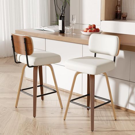 Drehbarer Barhocker 2er Set mit Rückenlehne, 65cm Sitzhöhe, PU-Leder & Massivholz (1/5)