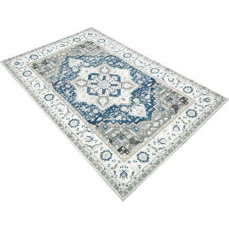 Läufer Teppich, Vintage-Stil, Maschinenwaschbar, Hellblau 120X170Cm (1/2)