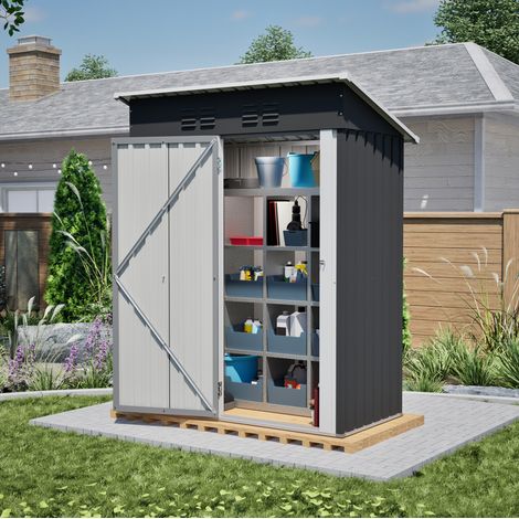 Abri de jardin compact 152,2x83,6x182 cm, porte métallique verrouillable, sans fenêtre, acier noir (1/5)