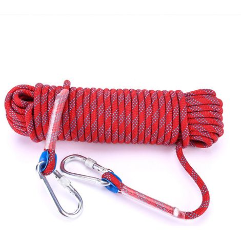 Corde paracorde 10mm robuste avec mousqueton, lanière parachute rouge 20m (1/5)
