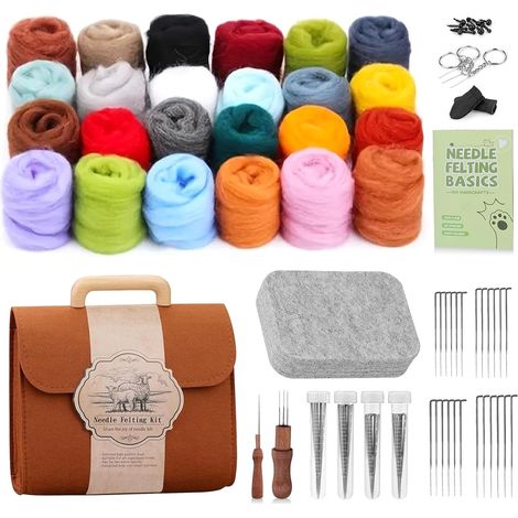 Kit de démarrage de feutrage à sec, 24 couleurs, kit de feutrage pour débutants, kit de feutrage à l'aiguille avec outils, instructions et rangement, kit complet de feutrage pour projets de (1/5)