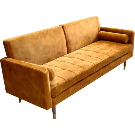 Divano diritto ATELIA giallo senape convertibile - Divano letto design in velluto con struttura in legno massiccio (1/5)