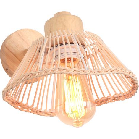 Bambou Applique Murale Style Bohème Abat-jour en Fleur Applique de Mur Rustique Luminaire E27 pour Couloir Salon Cuisine Couloir 1PCS (1/5)