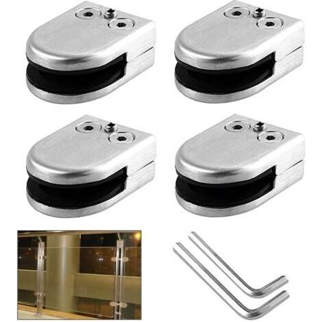 Juego de 4 abrazaderas para vidrio de 8-10 mm (tamaño M) - Abrazadera de clip de acero inoxidable 304, soporte de sujeción plano ajustable, para barandillas y balaustradas de escaleras (plateado) (1/5)