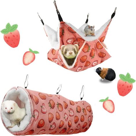 Hamac et tunnel LYART pour animaux, lit chaud et cachette (lapins, souris, furets, hamsters, phalangers, écureuils, chinchillas)