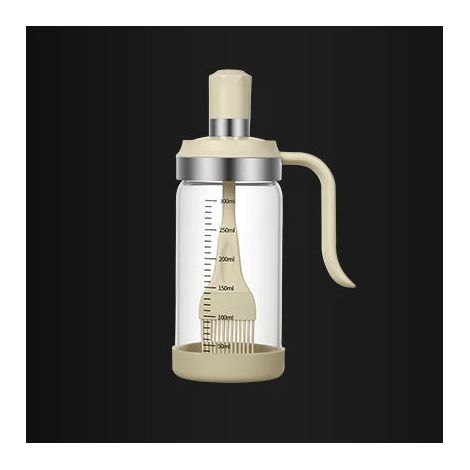 (Beige) Pinceau à huile en silicone avec manche, conditionné dans une bouteille en verre, résistant aux hautes températures, ne coule pas d'huile. (1/5)