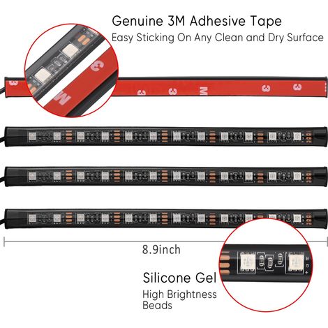 Kit d'éclairage LED musical intérieur EECOO 4 pièces pour véhicule, éclairage sous tableau de bord (1/5)
