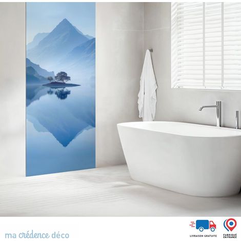 Panneau de douche : Lac zen et montagne - Couleur Bleu mer - Alu composite - 90 - 245 (1/3)