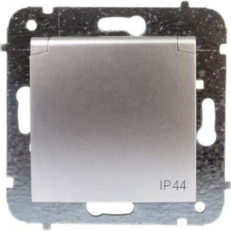 Enchufe individual Carla con o sin protecci贸n IP44, con tapa y obturadores, color plata 1736-16