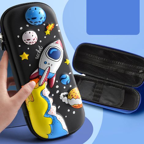 Trousse de crayons Cartoon EVA 2 étages, boîte à fournitures scolaires 3D en cuir PU, grande capacité noire, vaisseau spatial, pour garçons et filles (1/5)