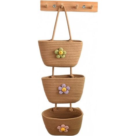 Cesta colgante de flores de 3 niveles，Decoración de pared grande de estilo bohemio，Cesta de pared de algodón，Cesta de almacenamiento (1/5)