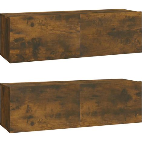 Meubles TV 2 pcs, Étagère TV, Meuble de Salon, Chêne fumé 100x30x30 cm Bois d'ingénierie OIB9956E (1/5)