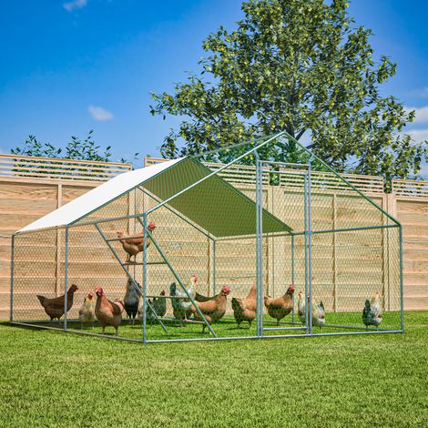 Gallinero 300x400x200 cm, con escalera, cerradura de seguridad, cubierta PE, acero galvanizado, gris (1/5)