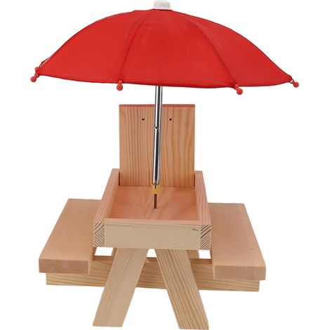 Table de Pique-nique pour Écureuils en Bois de Pin avec Parasol Rouge - Mangeoire Suspendue pour Jardin Extérieur (1/5)