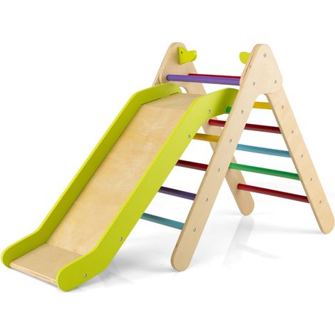 Set da arrampicata triangolare con scivolo regolabile 97 x 35 x 26 cm divertimento sicuro moderno in legno di faggio multicolore 200020676