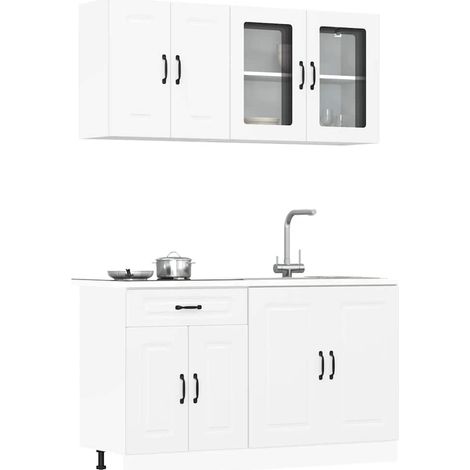 Ensemble d'armoires cuisine 4 pcs-Lot de 4 Meuble de cuisine-Armoire de rangement Kalmar blanc bois d'ingénierie (1/5)