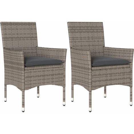 Maison Exclusive - Gartenstühle mit Kissen 2 Stk. Grau Poly Ratta