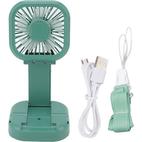 Ventilateur de Bureau Portable Rechargeable USB - 3 Vitesses, Pliable et Rotatif, Compact et Vert (1/5)