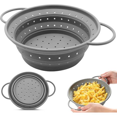 1 - Passoire - Silicone - Pliable Avec Poignées Pour Égoutter Pâtes Et Légumes Cuisine Quotidienne Gris 20x15cm (1/5)