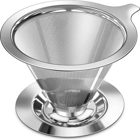 Filtro per caffè, filtro per caffè senza carta per infusione lenta, macchina per caffè filtro manuale per 1 o 2 tazze, design a doppia maglia, filtro conico riutilizzabile.
