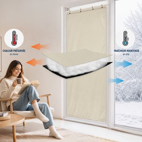 ROSNEK Thermo-Türvorhang 420 g/m² 99,1 x 210,8 cm – Thermovorhang Kälteschutz, Wärmeschutz, ohne Bohren, Beige (1/5)