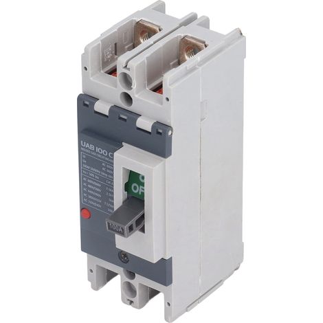 Disjoncteur modulaire 2P 100A UAB 100C, protection surcharge et court-circuit, interrupteur-sectionneur AC, coupure batterie, disjoncteur compact pour installation électrique. (1/5)