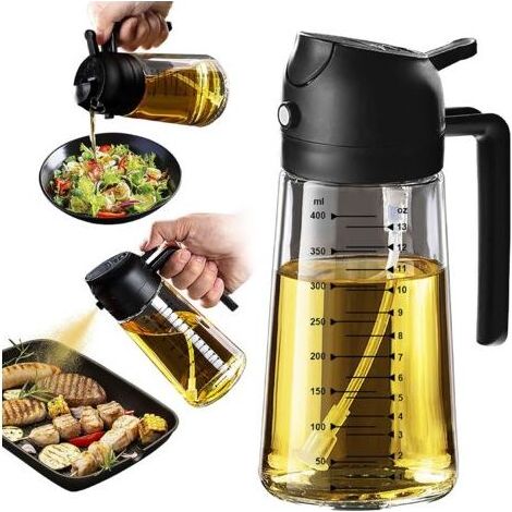 Vaporisateur d'huile d'olive en verre noir, 470 ml (16 oz), pour la cuisson – Accessoire 2 en 1 pour friteuse à air chaud, distributeur d'huile d'olive pour salades et barbecues – Noir (1/5)