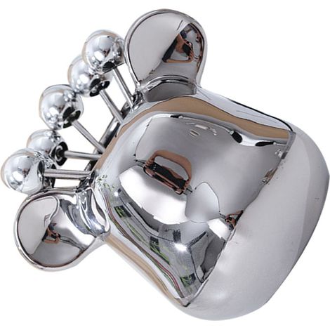 Pot de rangement pour fourchettes à fruits, en céramique, en forme de tête d'ours, avec 6 fourchettes à fruits en acier inoxydable. Idéal pour la cuisine. Socle argenté. (1/5)