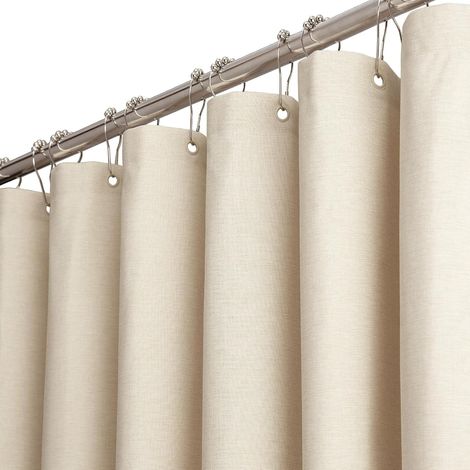 Shower Curtain 180x180 cm, Linen Texture, Mildew Resistant and Waterproof, 12 Hooks Included, Modern and Washable, Durable, Decorative Polyester for Bathroom, Beige/Cream (1/5)