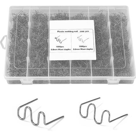 2000 PCS Agrafes de Soudure Plastique 0.6mm et 0.8mm, Baguettes de Réparation Pare-chocs Voiture en Acier Inoxydable pour ABS PVC Nylon (1/4)