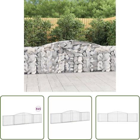 The Living Store Gabionen mit Hochbogen 15 Stk. 400x30x80/100cm Verzinktes Eisen - Gabionen - Gartenzaun - Gartendeko - Eisenkonstruktion - Stauraum (1/5)