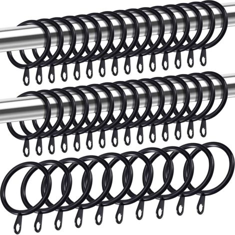 Anneaux de rideaux en métal, anneaux de suspension pour rideaux et tringles, anneaux à œillets coulissants drapés de 30 mm de diamètre intérieur (noir, paquet de 40)