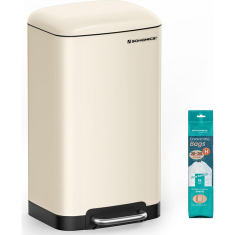 Poubelle de Cuisine, 30L, Poubelle en Acier avec Pédale, Couvercle et Seau Intérieur, Fermeture en Douceur, Blanc Nuage LTB001A01 (1/5)