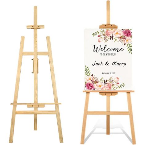 Chevalet en bois, 175 cm-grand, adapté aux enfants et aux adultes-matériau en pin, support en toile - peut contenir jusqu'à 100 cm de toile