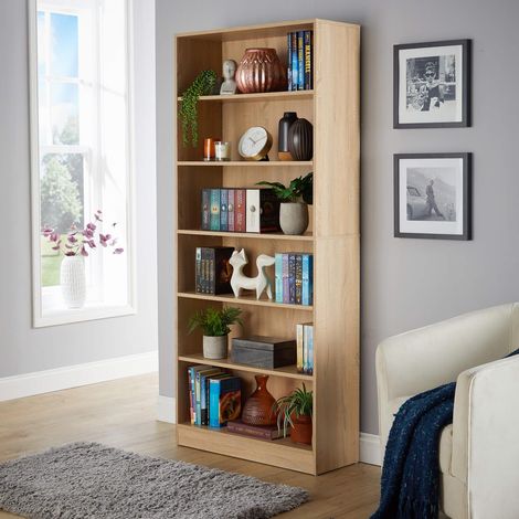 Deep Oak Bookcase Display Shelf Compact Storage Unit Living Room Furniture (1/5)
